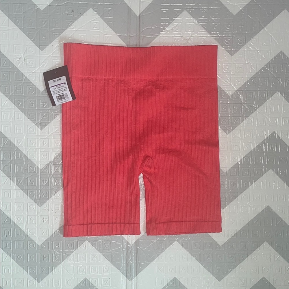 Red Ribbed Biker Shorts girls XL ( 14)